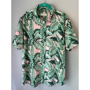 Cotton & Co Summer Palm Leaves Pink and Green Button up shirt, size mens Medium